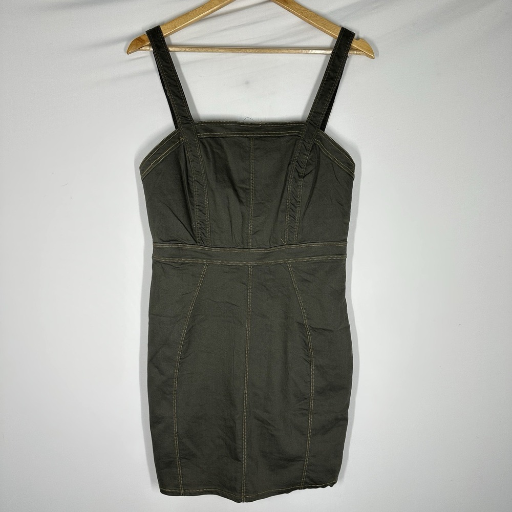 olive green utility mini dress square neckline large jumper Women's